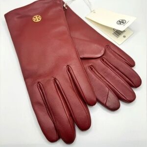Tory Burch burgundy leather tech gloves size M